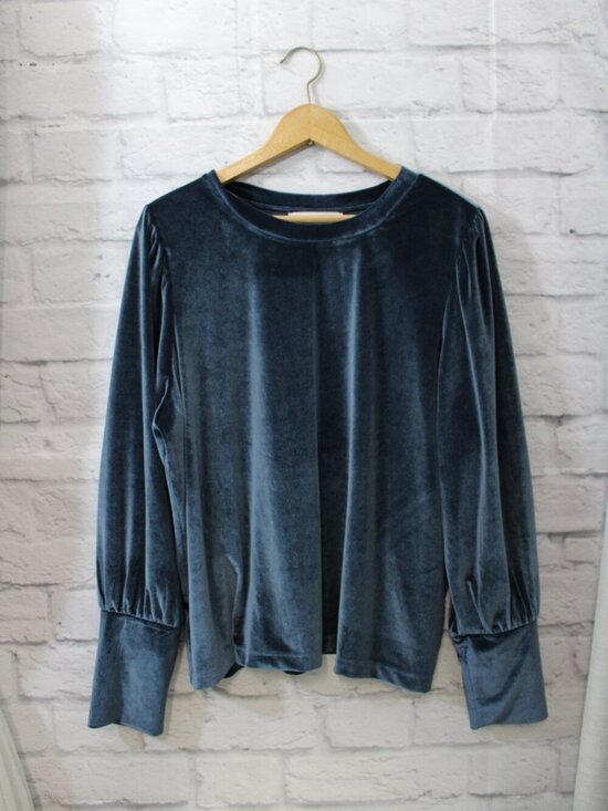 LOFT Tops - Loft Velvet Blouse Extra Large Blue Longsleeve Holiday Christmas Dressy Winter